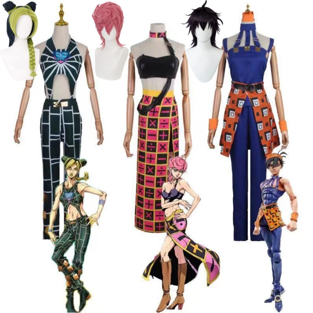 Jolyne Cujoh Jolin Kujo Narancia Ghirga Trish Una Cosplay Costume Wig Anime Jojo'S Bizarre Adventure Uniform Coat Halloween Suit