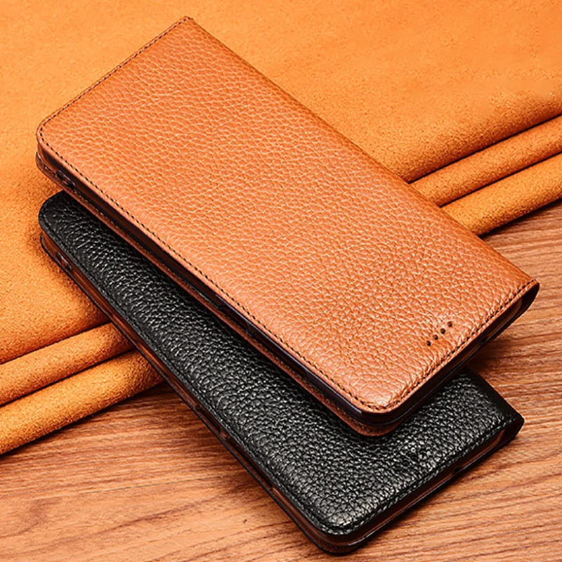 Genuine Leather Flip Case For Vivo Y70s Y72 Y73 Y73s Y70 Y70T Phone Case Lychee Pttern Protect Cover