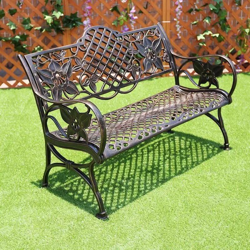 Aluminum Solid Chair for Patio Metal Park Bench, Courtyard, Public Street Chair Love Seat for Outdoor, Blacony, 45 in, 2 Persons