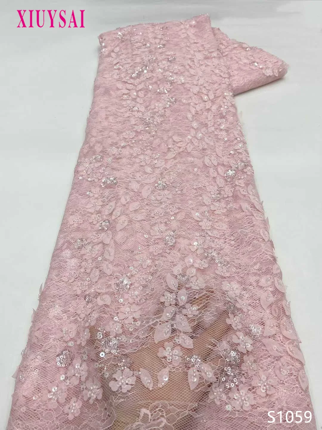 

5 ярдов, африканская высококачественная французская 3D цветочная вышивка блестками, бисер, тюль, кружевная ткань для праздничного платья, ткань 2025