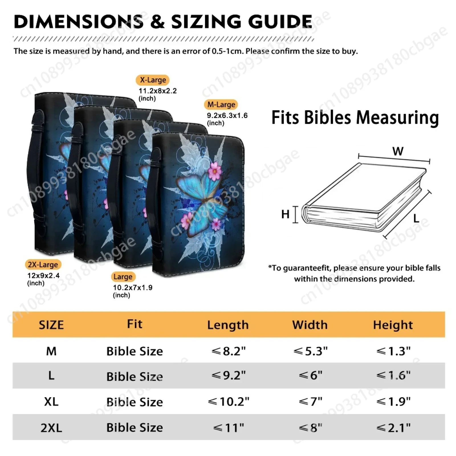 Blue Butterfly Print Leather Bible Bag for Women Men Handle Handbags Bible Hymns Bible Cover Case Carrying Storage Bags