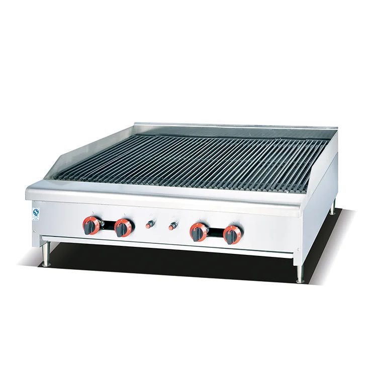 3-Burner Industrial Lava Rock Grill Hot Stone Cooking BBQ for Steak Durable Hotel & Restaurant Supplies