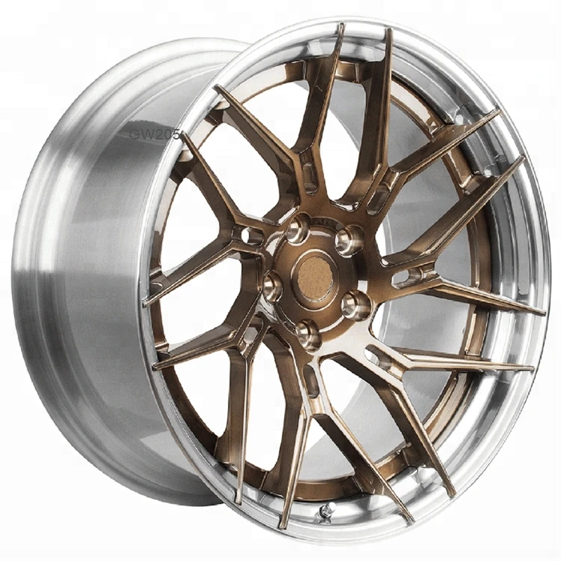 for  Customized 2 piece wheel super deep concave brushed bronze polished lip forged car wheels