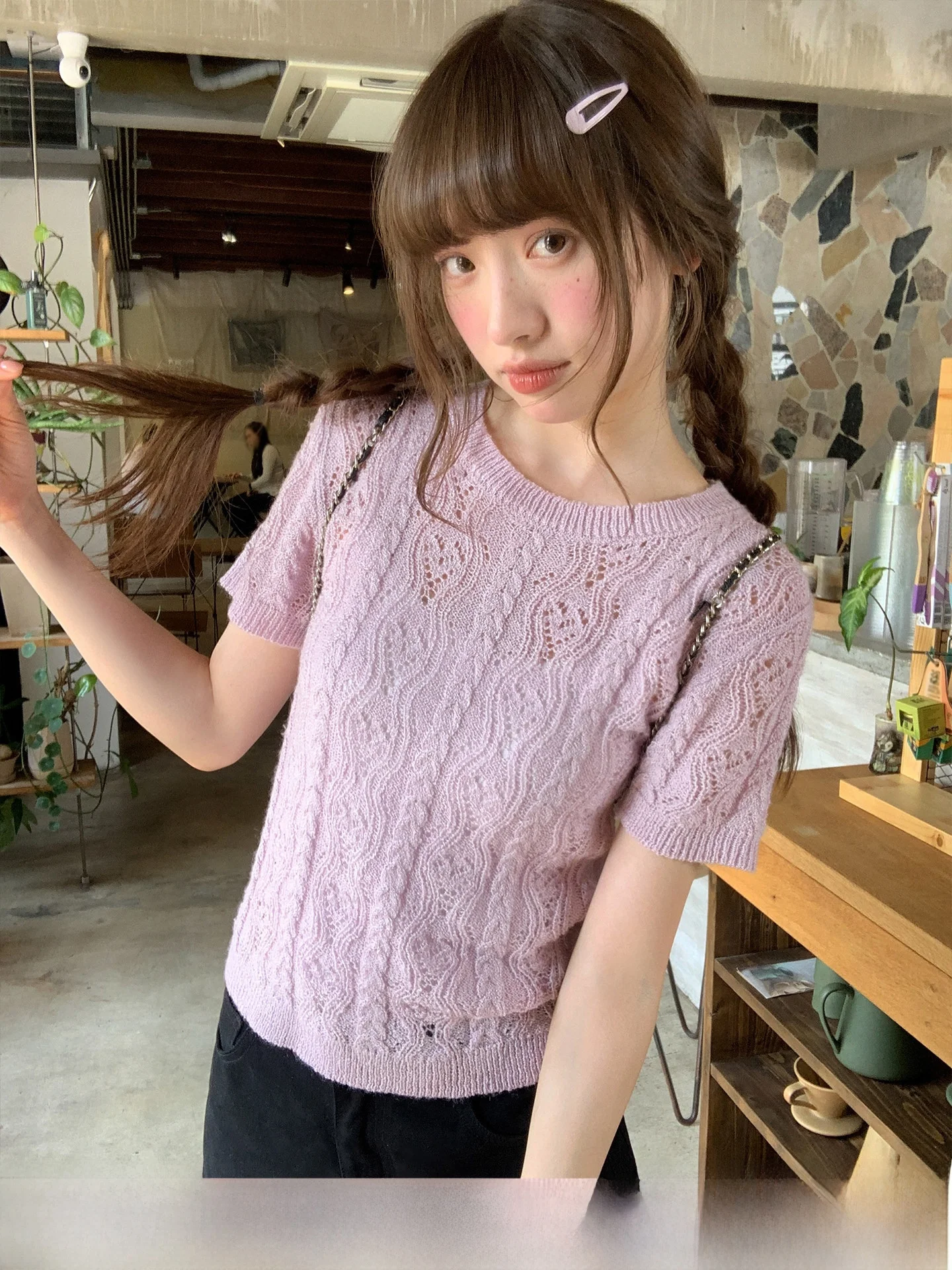 

Classical Knitted Short Sleeve Sweater Hollow out Texture Design Loose Fit Daily Wear Ladies Fashion Summer Style by Cannon