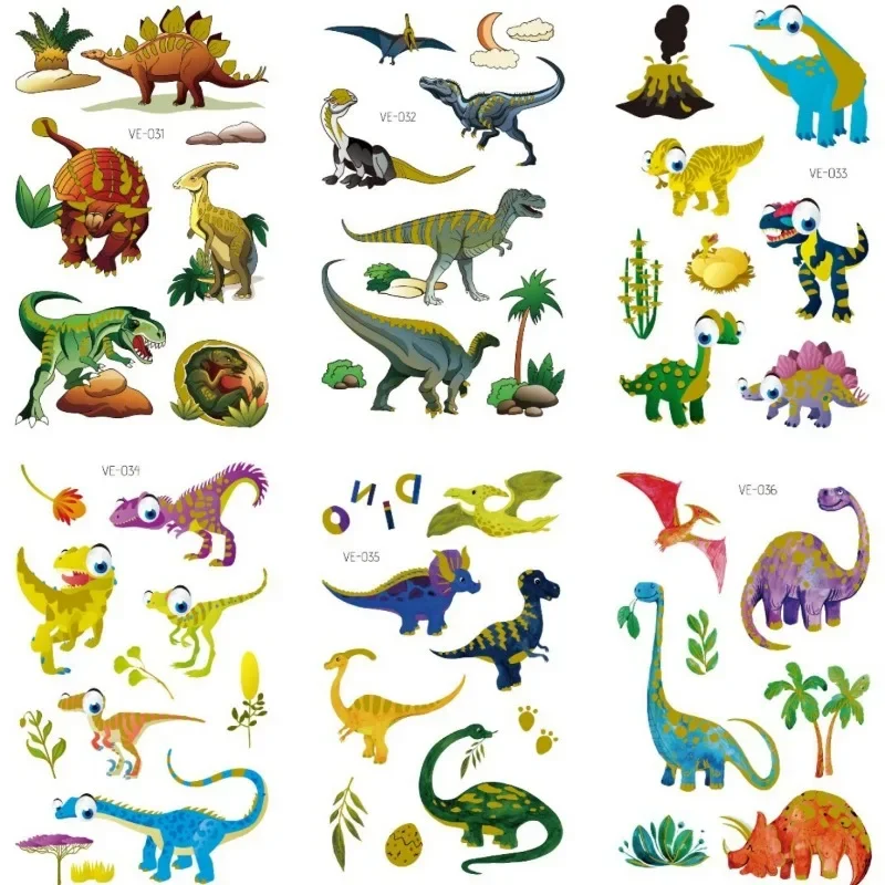 1-6Sheet Dinosaur Animals Cartoon Temporary Tattoos Kids Arms DIY Body Art Fake Tattoo Stickers  Cartoon Collection Stickers New