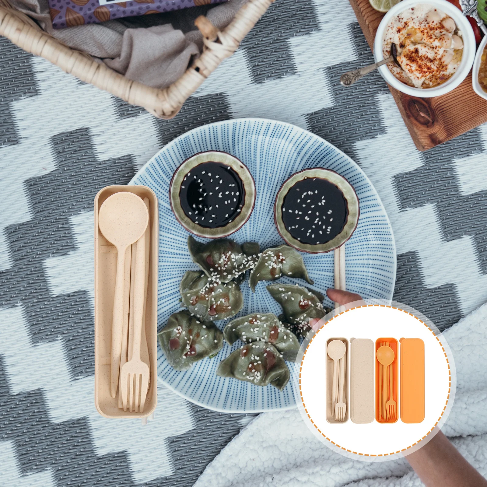 

2Sets Portable Travel Cutlery Outdoor Tableware Durable Lightweight Rust-Free Fork Spoon Chopsticks for Camping Picnic Hiking