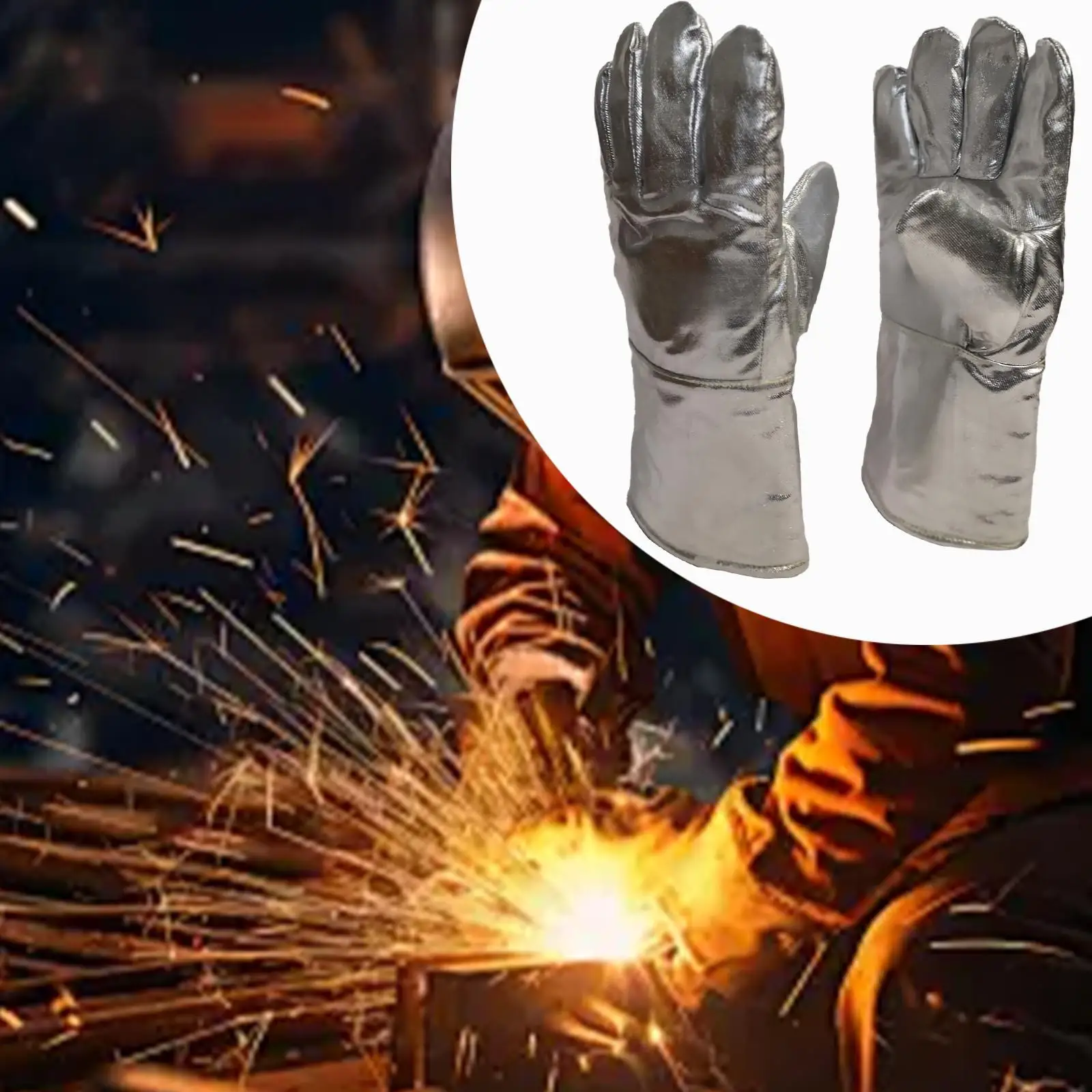 Pair Welding Gloves,Welder Mitten Long Sleeve Camping Heat Resistant Mitts Aluminum Foil Gloves for Factory,Cooking,Women Men