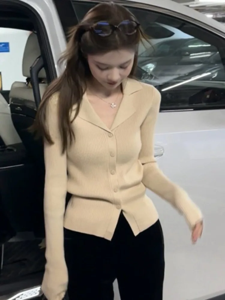 

Slim Fit Long Sve Ne Knitted Open Cardigan Women's Faion Autumn Winter New Sle Inner Wear Base irt Top in Apr...