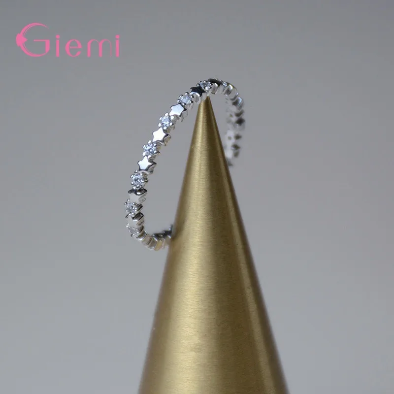 Charming 925 Sterling Silver Stars Cubic Zircon Crystal Stackable Rings for Women Girls Anniversary Party Fashion Jewelry Gifts