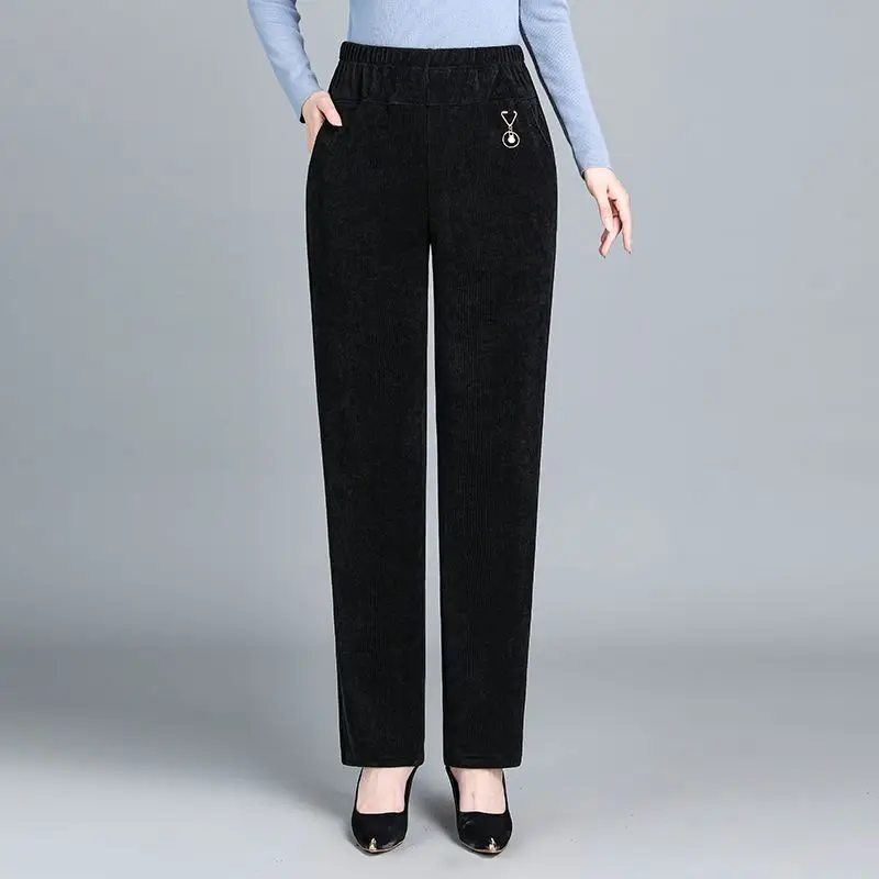 

2024 New Autumn Winter Women High Waist Corduroy Trousers Female Middle-aged Straight Pants Ladies Thick Warm Loose Pant E200