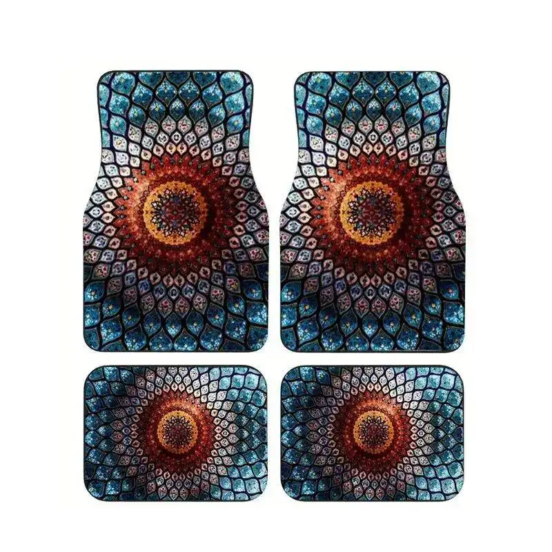 

Bohemian Mandala Pattern Car Floor Mats Set 4PCS Universal Fit Non-slip Waterproof Auto Foot Mats for Sedan SUV Interior Decor