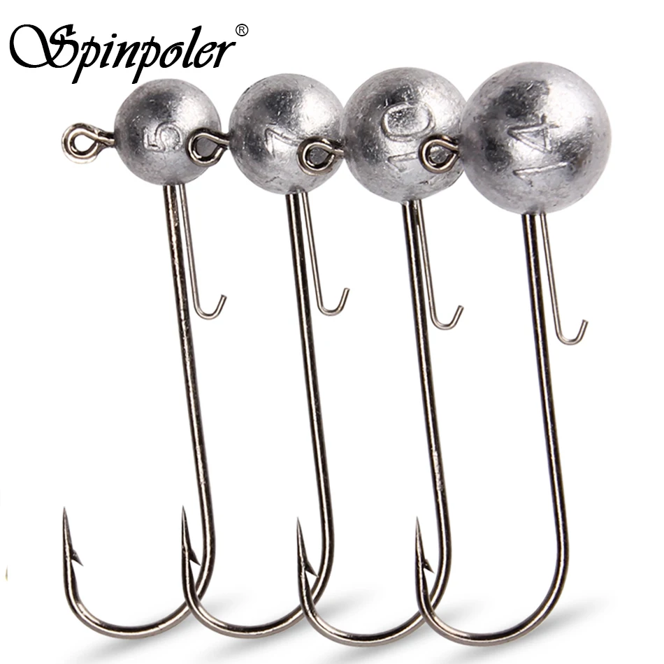 Spinpoler 5g 7g 10g 14g Jig Heads Fishing Hook Long Shank Round Ball High Carbon Steel Long For Soft Lure Worm Accessorie 4pcs