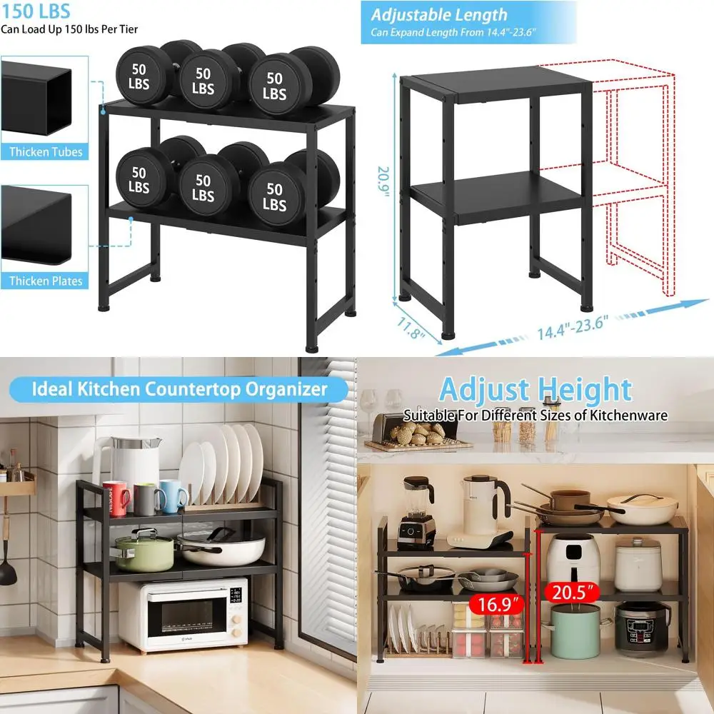 

Двухуровневые металлические стеллажи для хранения — емкость 150 фунтов, регулируемые для использования на кухне, гараже и кладовой.