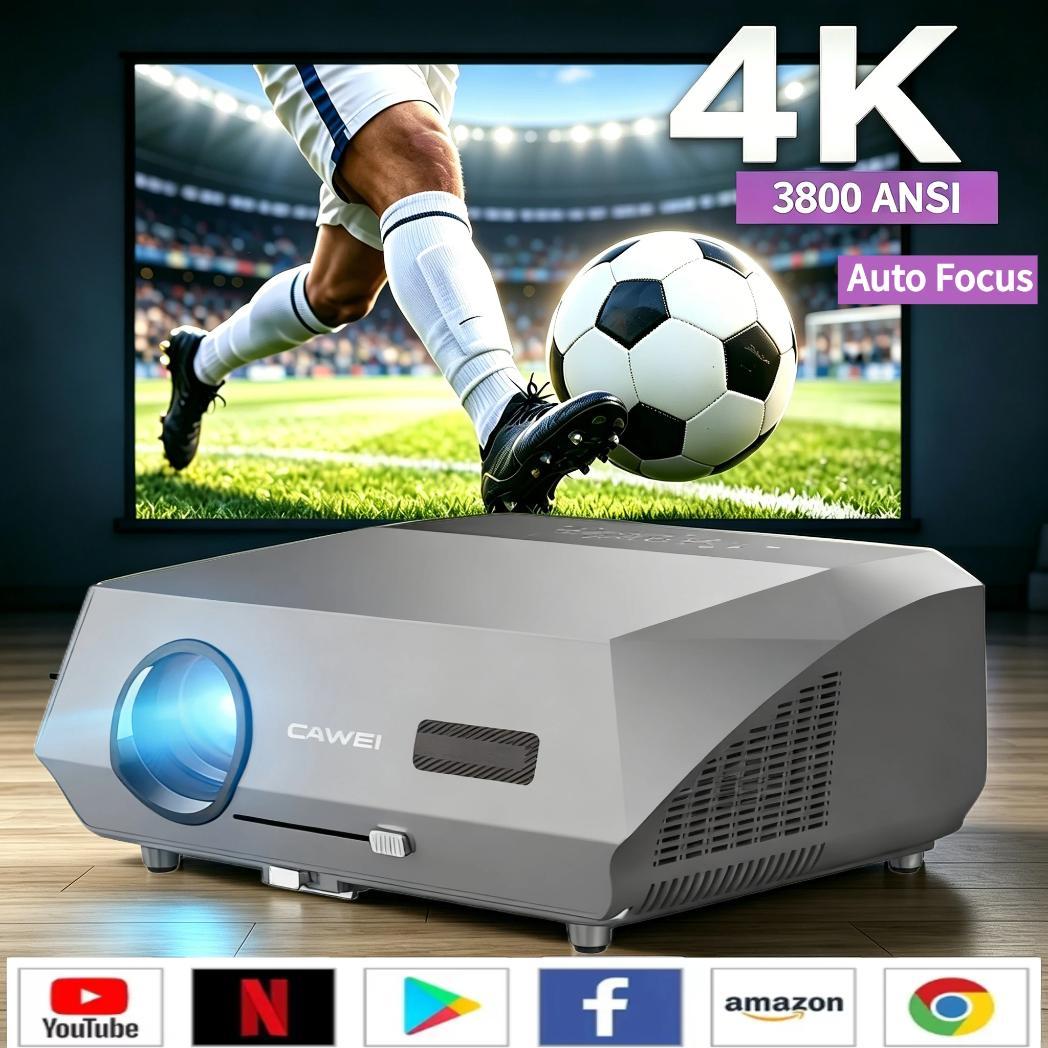 Proyector de video 4K 3800 ANSI nativo Full HD con wifi 2.4+5G, enfoque automático, Android TV, proyector de video para películas, NFC, para cine en casa durante el día.