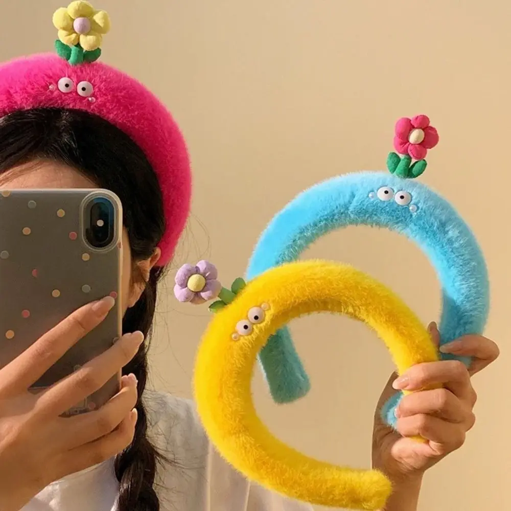 Sweet Cartoon Plush Hairband Candy Color Headwear Flower Headband Korean Style Hair Accessories Funny Hair Hoop Daily