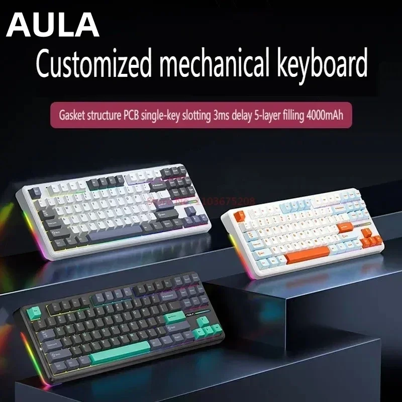 

AULA F87 Pro Mechanical Keyboard RGB 2.4g/USB/Bluetooth Tri Mode Customized Keyboard 87 Key Hotswap Pbt Gaming Keyboard For PC