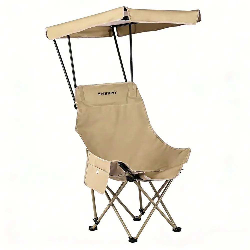 

1Pc Ergonomic Folding Outdoor Chair, AntiWobble Sturdy Structure, Removable Sun Canopy Side Pocket, MultiScene Outdoor Gear, Ca