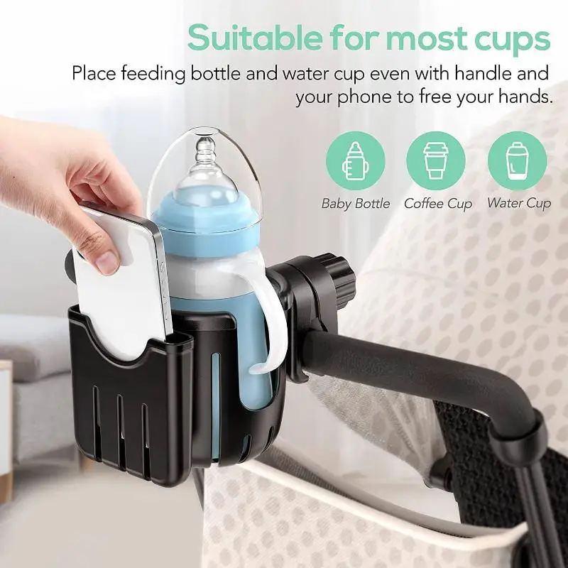 2 in 1 Cycling Accessory Cup Phone Holder Universal Adjustable Fit for Stroller Wheelchair Walker Scooter Riding Use