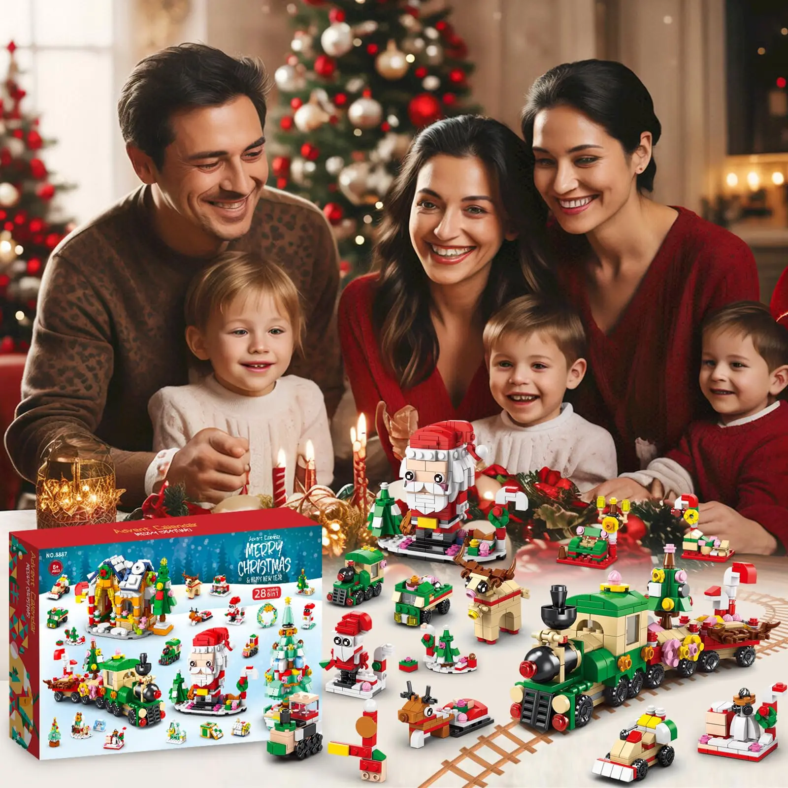 Advent Calendar 2024 Christmas Building Toy Set 24 Days Countdown Building Block for Kids Christmas Building Kit Xtmas Gifts