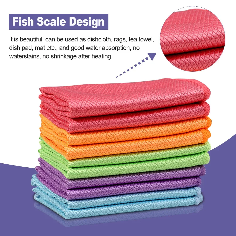 

Glass Cleaning Cloth Dishcloth Lint Free For Windows Cars Kitchen Mirrors Traceless Reusable Fish Scale Rag Polishing Microfiber