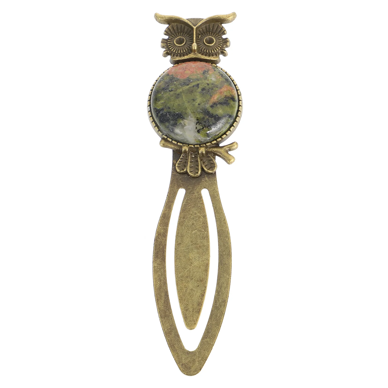 

Zinc Alloy Owl Bookmark Metal Page Marker Natural Stone Retro Owl Design Student School Office