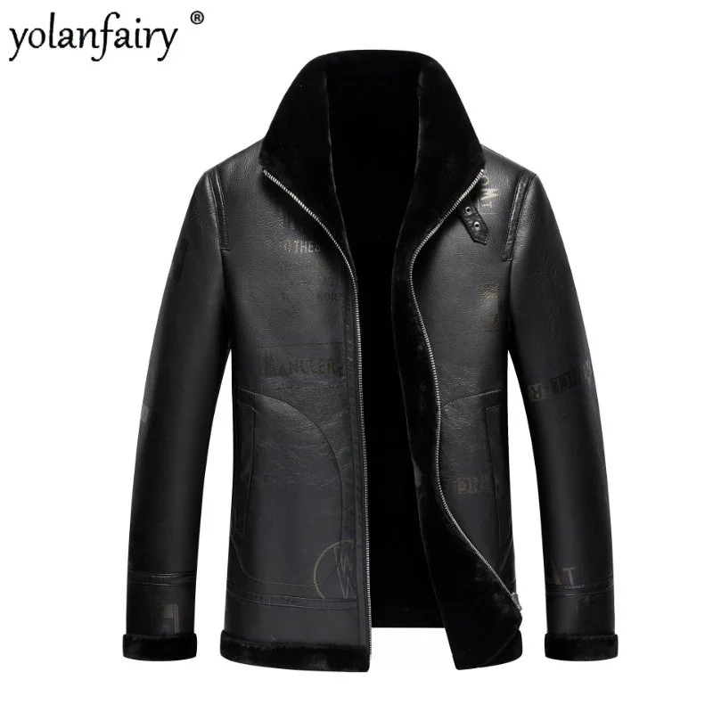 

Ecological Leather Fur Coat Men 2023 Winter New Clothing Men's Motorcycle Jacket Lapel Warm Mens Coats Top Chaquetas Hombre FCY