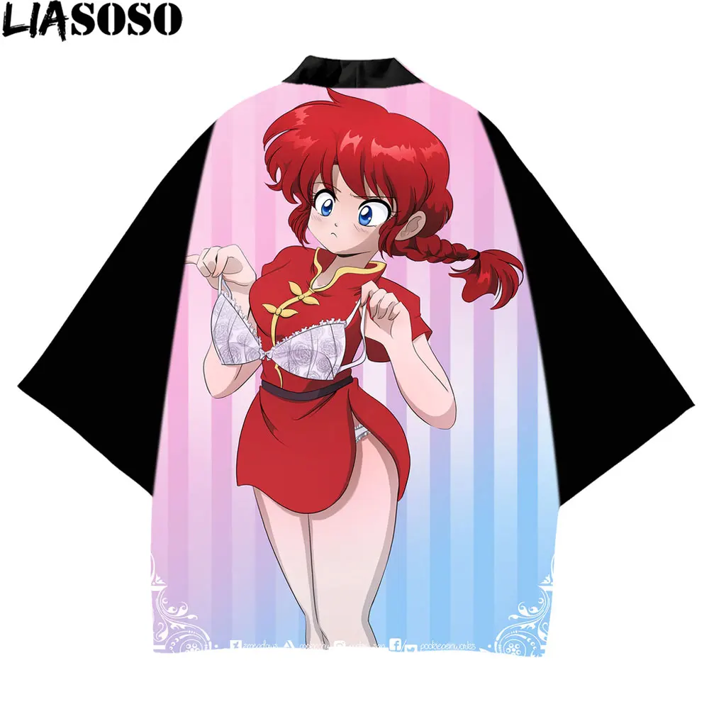 LIASOSO – Costume de Cosplay Yukata japonais, imprimé 3D, Anime, Kimono Ranma, chemises pour hommes, Harajuku, Streetwear traditionnel, 1/2