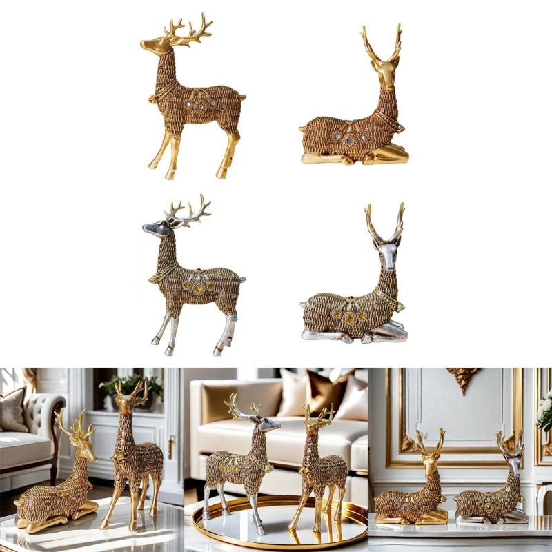 

1PC Deer Ornaments Figurine Reindeers Statue Decorations Modern Sculpture Animal Gift Home Table Resins Decor