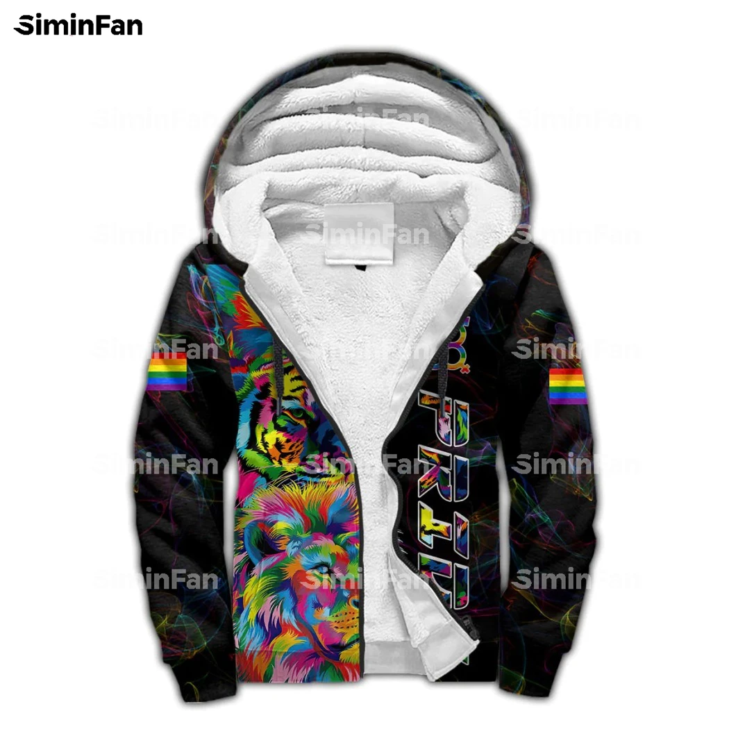 LGBT Pride Eagle Tiger Lion Smoke 3D Print Warm flanella Jacket Fleece Zipper Hoodie Winter Thick Coat antivento Outwear Pullover