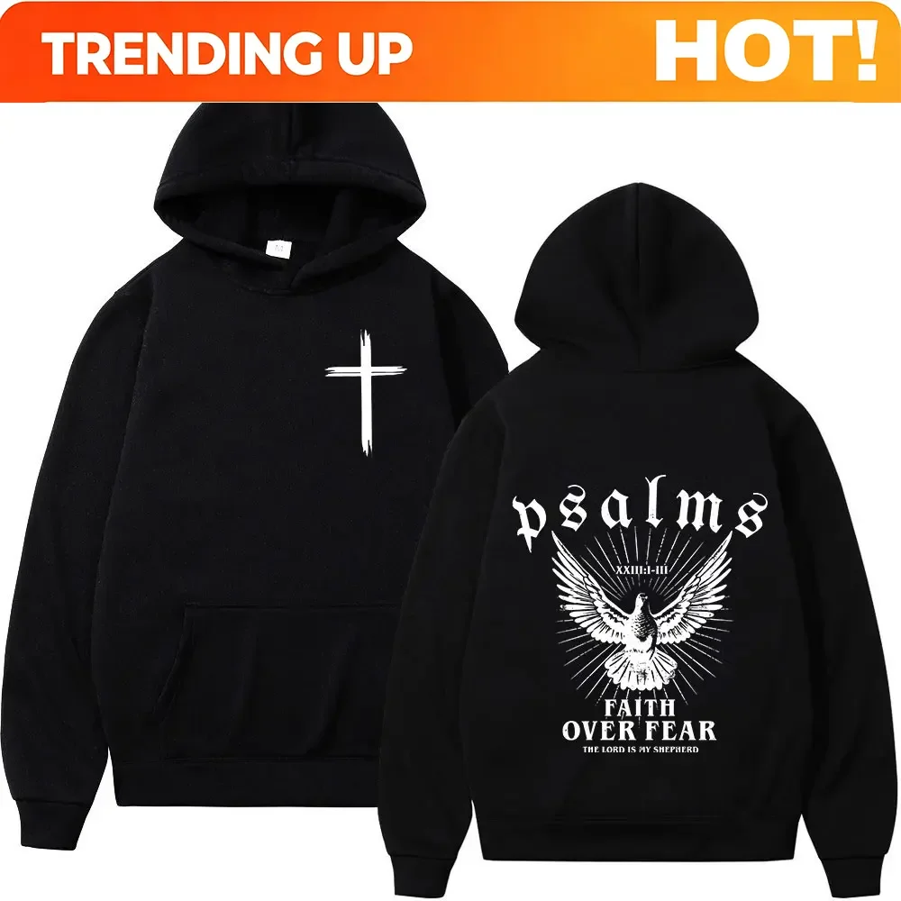 Customization Christian Jesus Faith Over Fear Bible Verse Hoodies Men's Women High Quality Sweatshirts Fashion Vintage Pullovers
