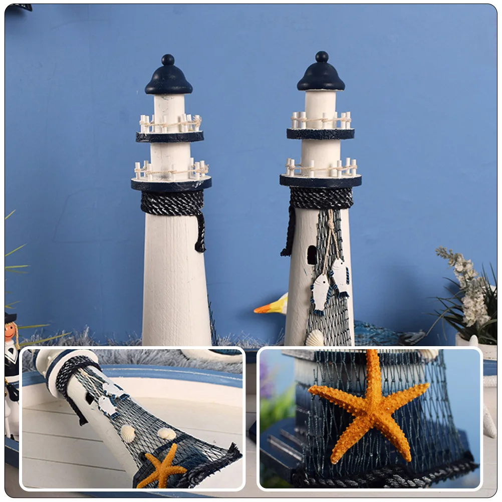 

Lighthouse Decoration Wooden Artware Unique Nautical Desktop Adornment for Living Room Study Hallway Decorative Use
