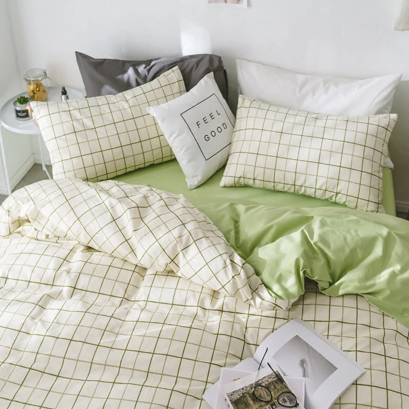

INS Nordic Pure Cotton Four-Piece Cotton Dormitory Three Or Four-Piece Bedding Set Autumn Bed Sheet Quilt Cover Fitted Sheet