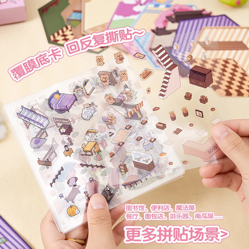 61-Piece 3D Miniature Scenery Sticker Set, Including Tweezers, 40 Stickers, and 20 Scene Cards, Suitable for DIY Scrapbooking