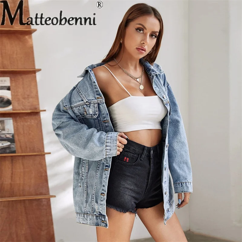 Vintage Style Loose Denim Jacket Autumn Winter Women\'s Long Sleeve Single-breasted Cardigan Coat Female Fashion Casual Outerwear