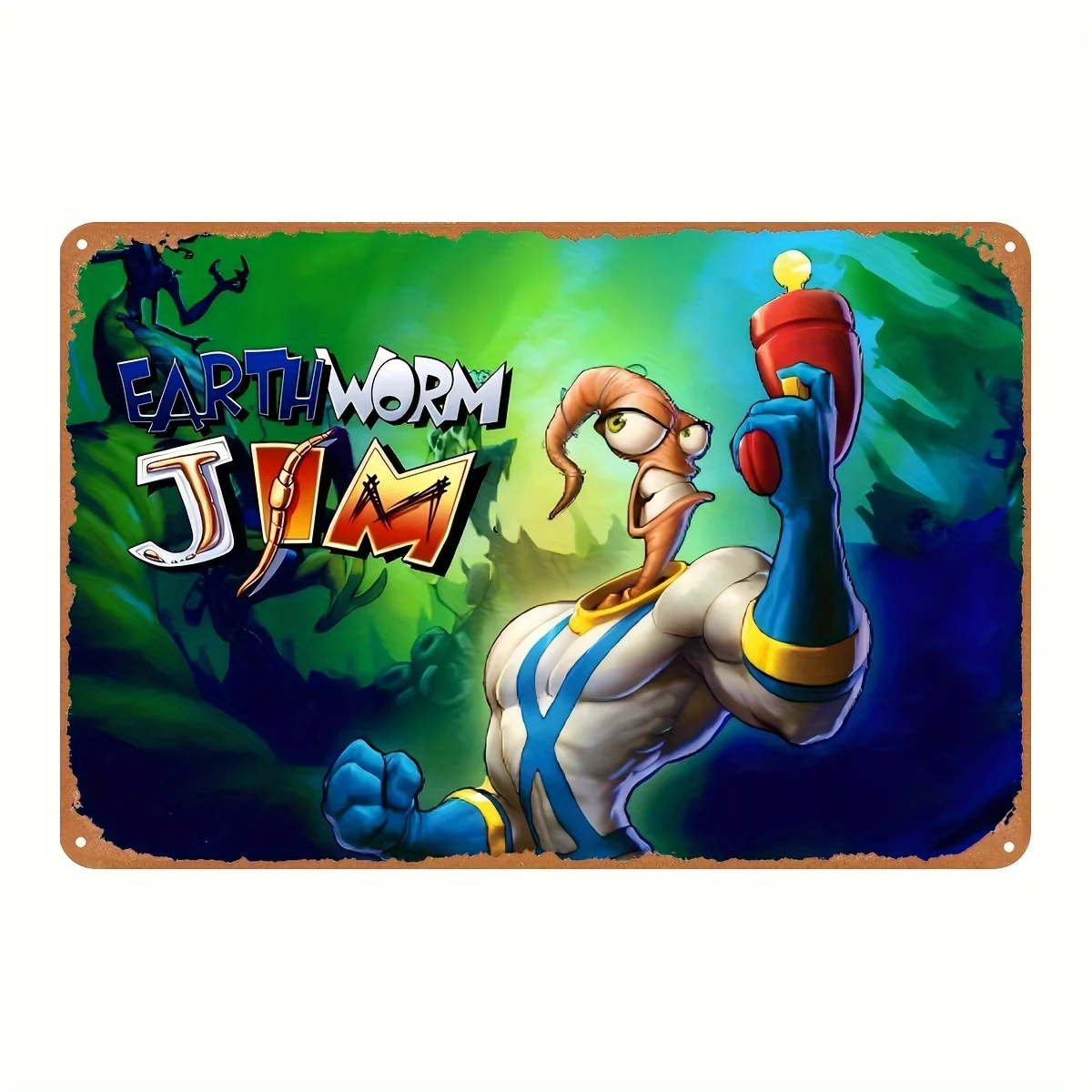 Vintage Earthworm Jim Metal Wall Art -  Iron Sign for Gaming Room, Bar, Office Decor | Durable & Pre-Drilled