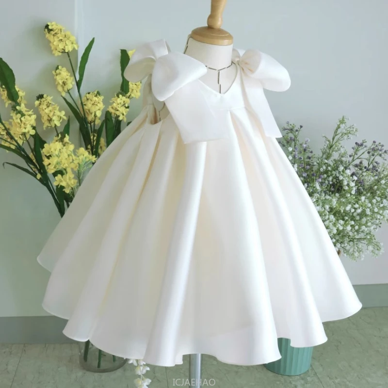 

Wedding Dresses Girl Clothes White Girls Host Dress Children Birthday Party Princess Tutu Gown Costume Kids Performance Outfit