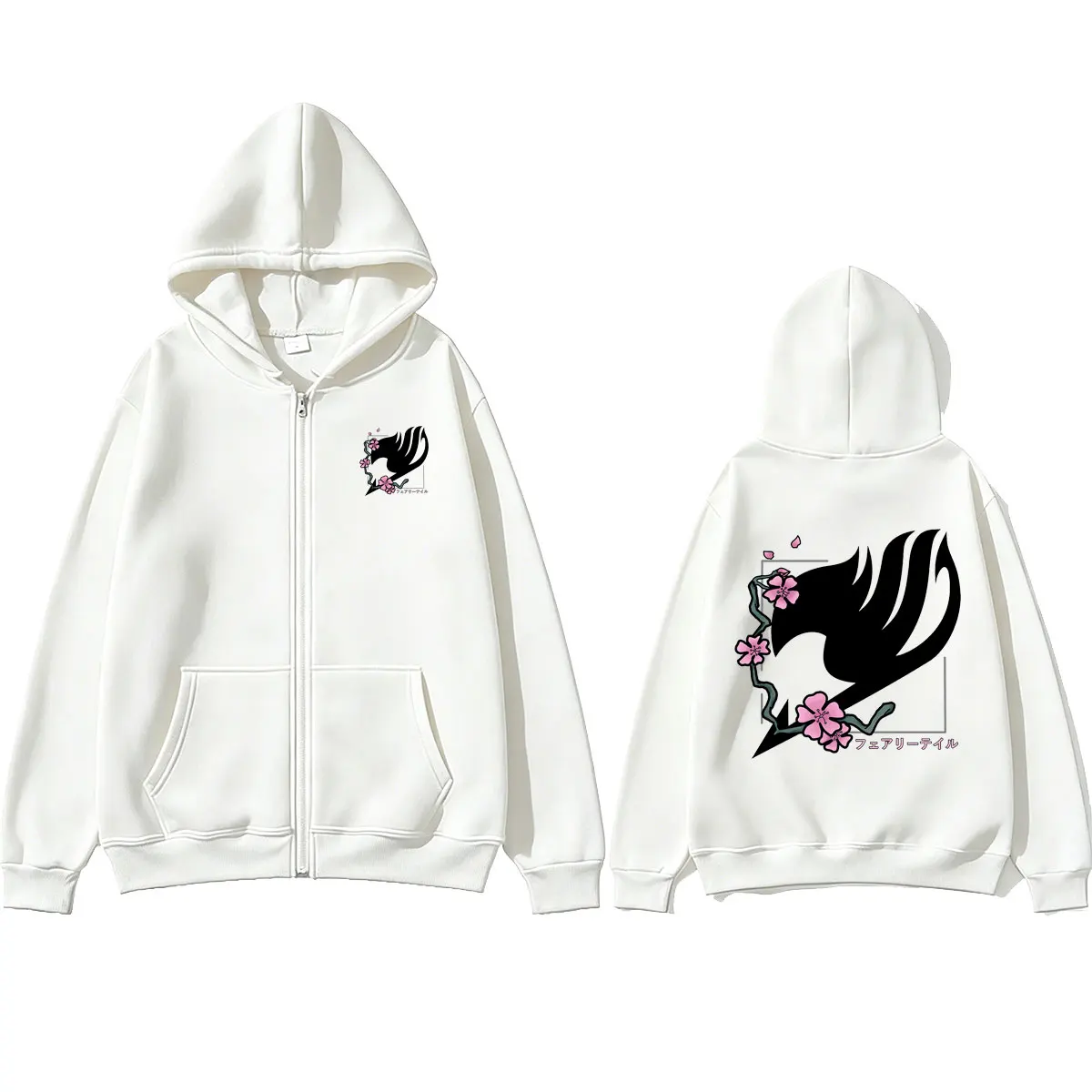 Heißer Anime Fairy Tail Natsu Dragneel Kirschblüten Logo Grafik Reißverschluss-Hoodie für Männer und Frauen Manga Übergroße Zip-Up-Jacke Sweatshirt – Detail 7