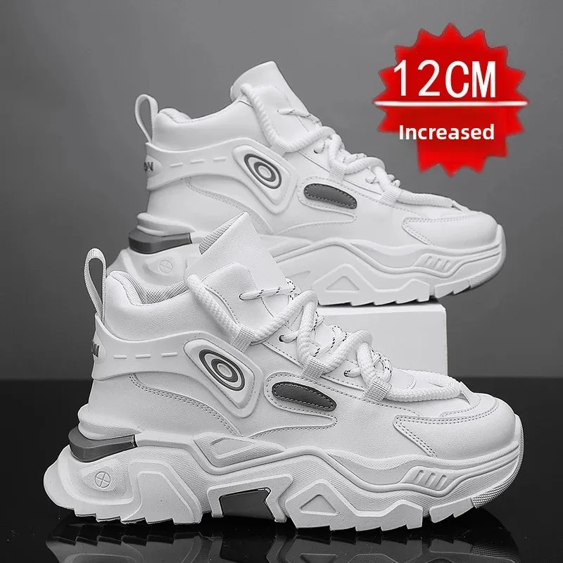 Men's High Top Dad Shoes with Thick Sole And Hidden Height 12cm Increase 10 Casual Sports Shoes for Adults Summer Synthetic