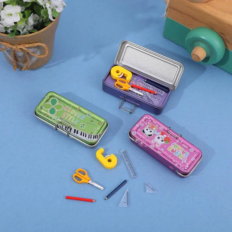 1 ensemble de Mini boîte à crayons simulée pour maison de poupée, règle de papeterie, modèle d'étude, décoration, accessoire scolaire