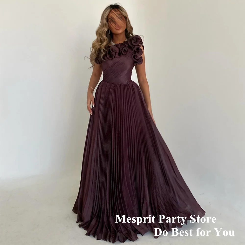 

Cheap Evening Dress Saudi Arab Party Gown One Shoulder Flowers Pleat Skirt A Line Arabian Formal Prom Dresses Robe De Soiree