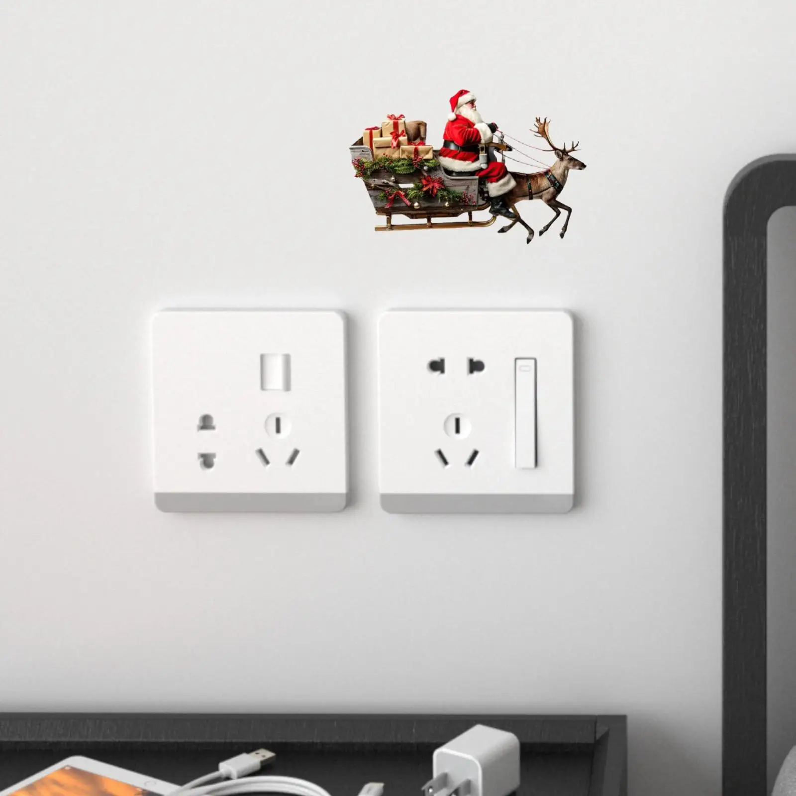 Santa Claus Elk Wall Sticker,Switch Decal,Creative,PVC Holiday Xmas Decor DIY Wall Art Decor Removable for Living Room Office