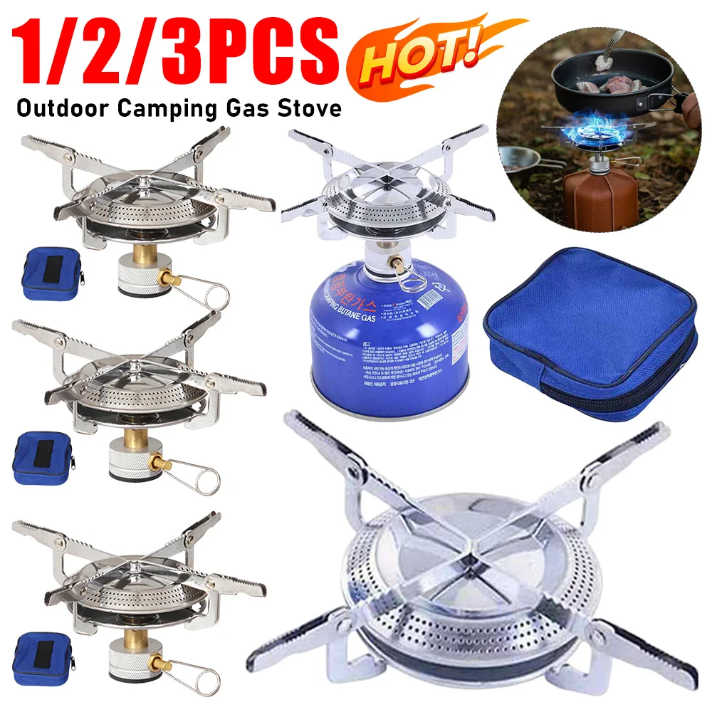 Estufa de Gas para acampar al aire libre, con bolsa de almacenamiento, estufa electrónica de emergencia para exteriores, quemadores plegables, Estufa de gas, 1/2/3 Uds.