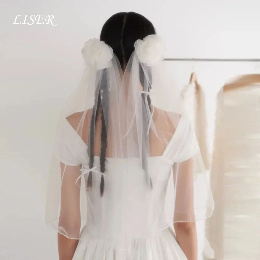 Liser Veil For Wedding Dresses Photo Shoot Silk Tulle Customize Two Pcs Sweet Veil 면사