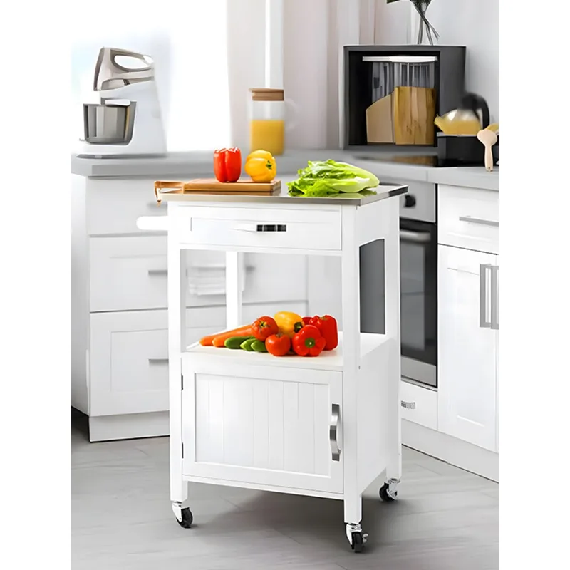 Kitchen Multi-layer Shelf Cart Wheeled Dining Cart With Drawer Stainless Steel Storage Locker Side Cabinet Household