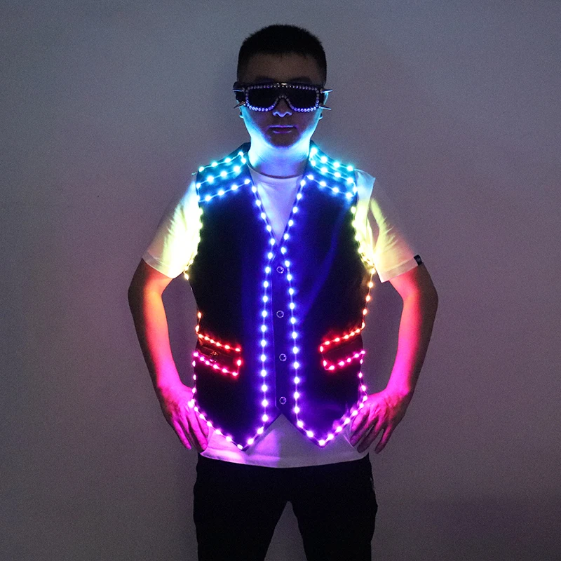 Colorful LED Luminous Vest Bar Clothing Jacket DJ Singer Dancer Performer Stage Waiter Clothes Glowing costume