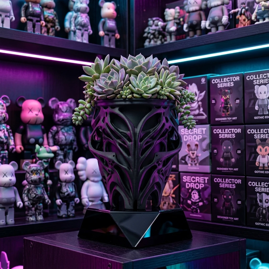 RYK 3D Printed Resin Planter Pot Parametric Design Flower Pot Black Creative Aesthetic Vase