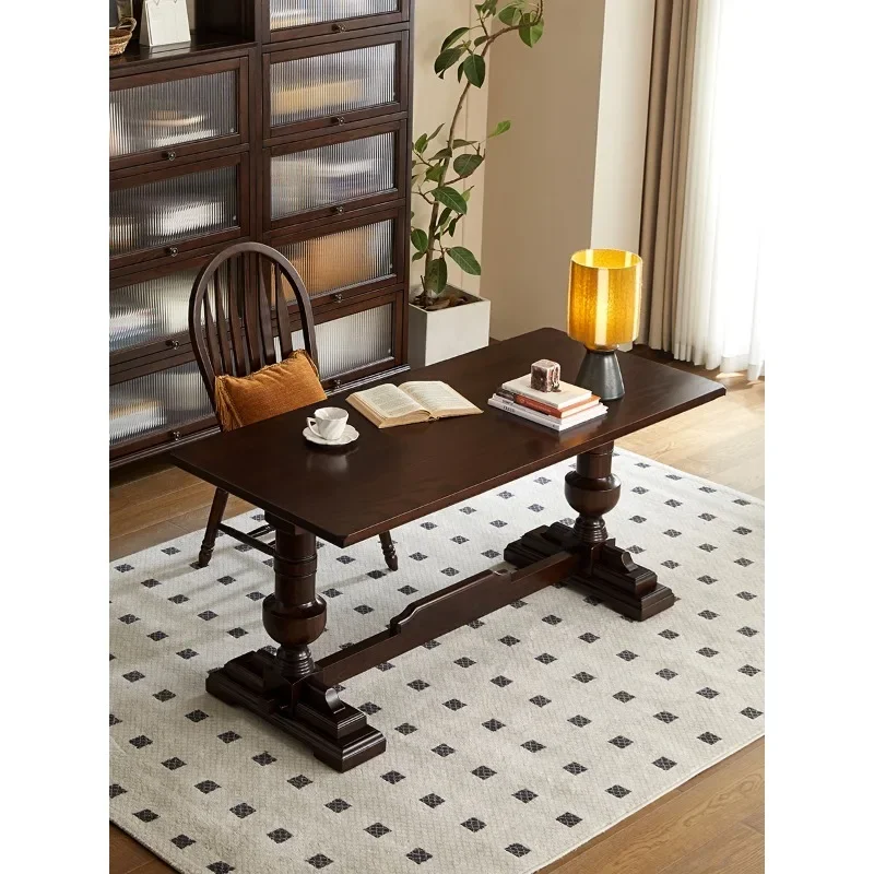 Kanas American all-solid wood desk French country retro workbench light luxury all-log computer table furniture
