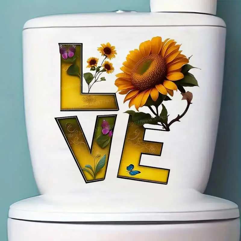 

LOVE Sunflower Butterfly Wall Sticker Bathroom Toilet Decor Living Room Cabinet Refrigerator Home Decoration Decals M1433
