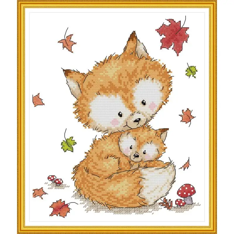 

Maydear Cross Stitch Kit,11CT/14CT/16CT/9CT Aida Fabric,DMC Threads Sewing Pattern Embroidery Set-Mother and daughter foxes