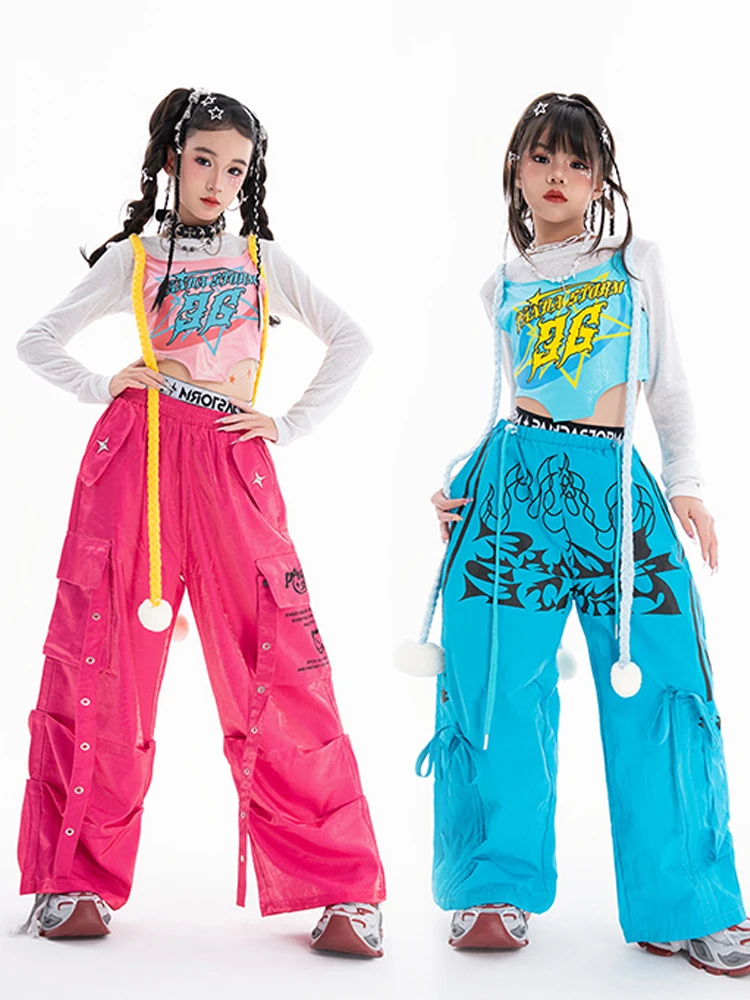 2025 neue Mädchen Jazz Dance Kleidung Rosa Blau Weste Hosen Kinder Team Hip Hop Leistung Outfits Mode Laufsteg Straße Tragen BL17519